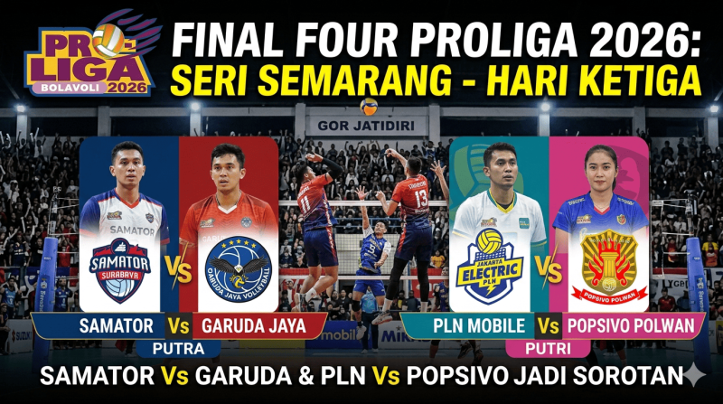Final Four Proliga 2026 Seri Semarang Hari Ketiga: Samator Vs Garuda & PLN Vs Popsivo Jadi Sorotan