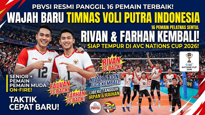 Wajah Baru Timnas Voli Putra Indonesia: Rivan dan Farhan Kembali, Siap Tempur di AVC Nations Cup 2026!